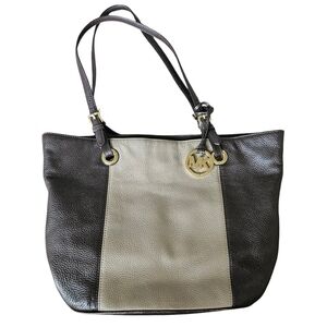 Michael Kors Brown and Cream Jet Set Large Leather Tote Bag